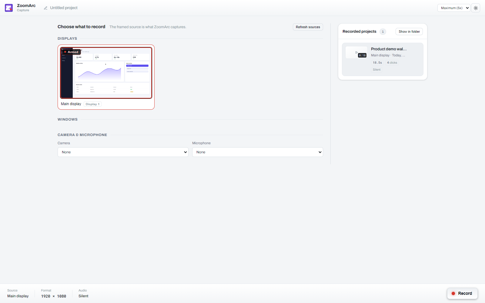 ZoomArc recorder in light theme